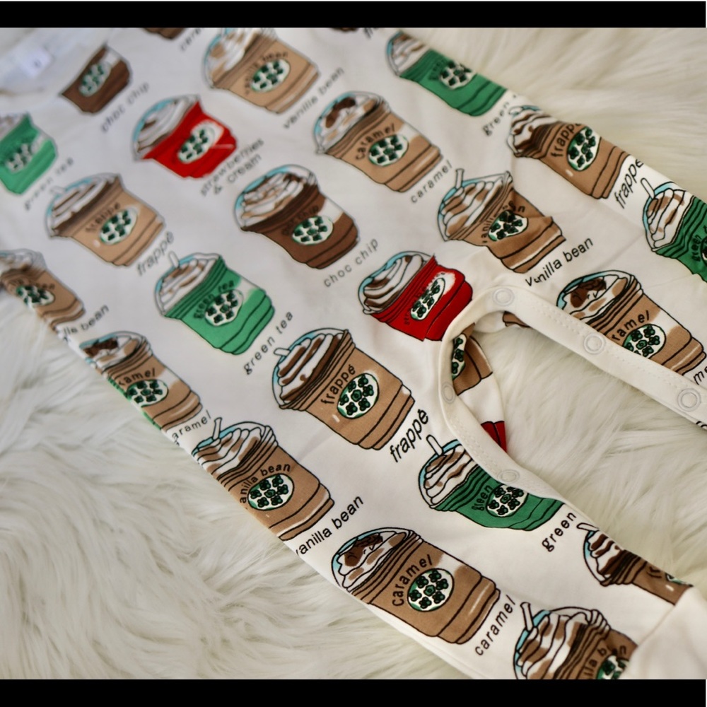 🆕FRAPPUCCINO INFANT KIDS BABY FOOTIE GIFT ONESIE SLEEPIES ROMPER PAJAMAS - Picture 5 of 7